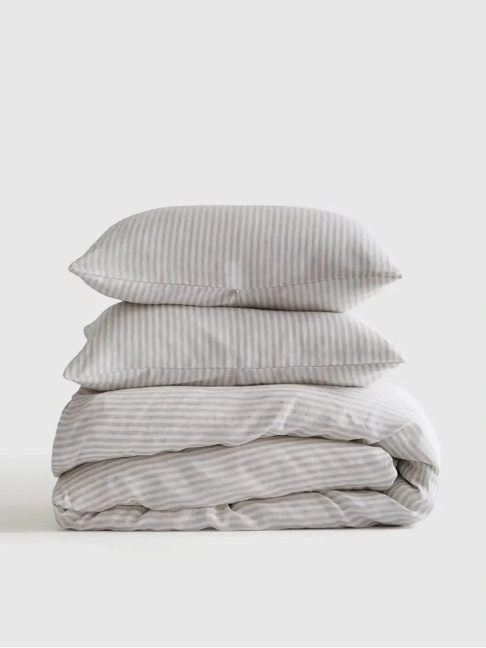 Quince European Linen Duvet Cover Set King / Cal King • Mist/White Stripe NWOT